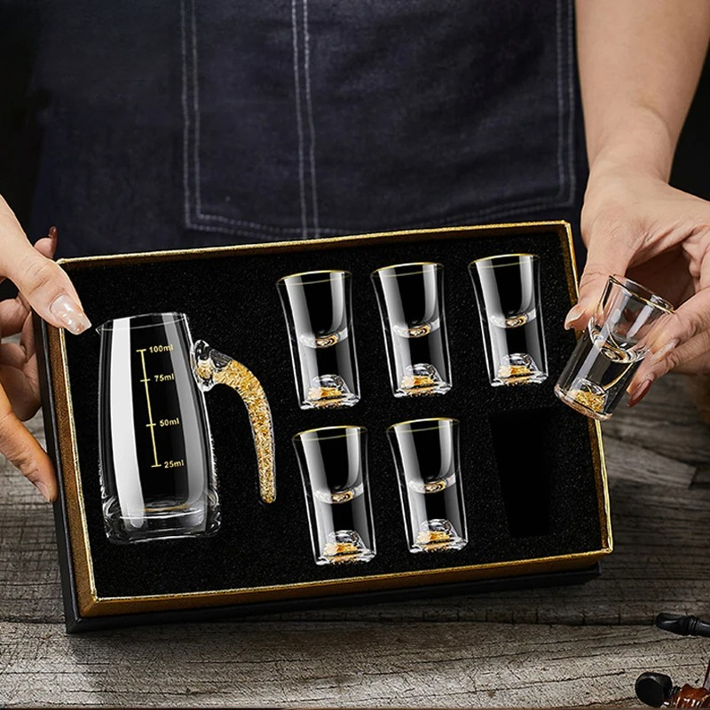Wine Vodka Beer - 2/7-delige kristallen glazen korte bekers cadeauset,