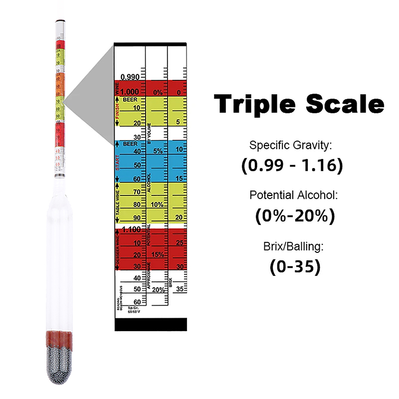 Drievoudige Schaal Hydrometer  - Wine To Beer Alcohol recensie en prijs